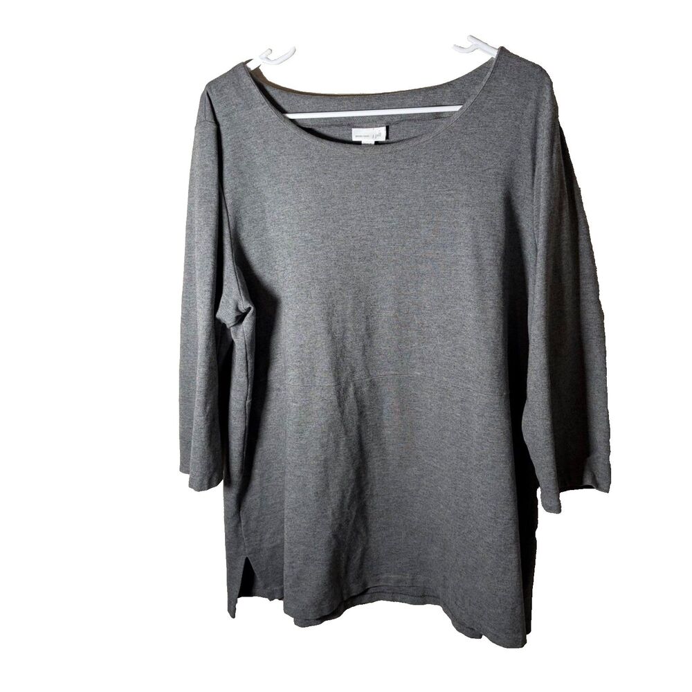 J Jill Ponte Tunic Top Women's Large Gray Round Neck 3/4 Sleeve Heavyweight